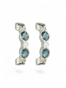 Blue Topaz & Diamond Curved Half Hoop Earrings in 9ct White Gold