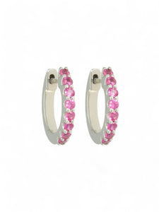 Pink Sapphire Half Set Hoop Earrings in 9ct White Gold