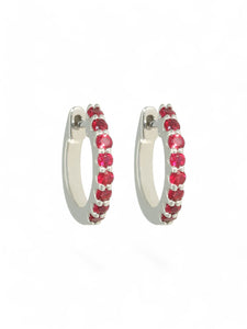 Ruby Half Set Hoop Earrings in 9ct White Gold