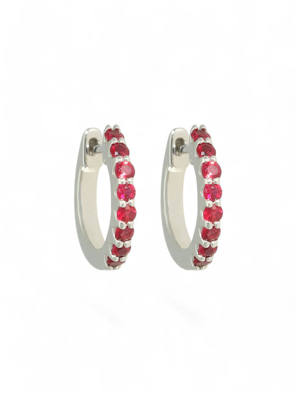 Ruby Half Set Hoop Earrings in 9ct White Gold