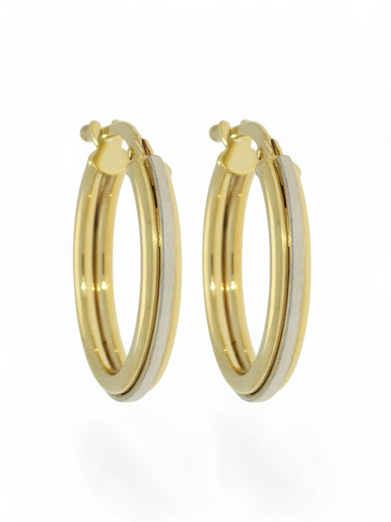 Polished Two-Tone Hoop Earrings 17mm in 9ct Yellow & White Gold