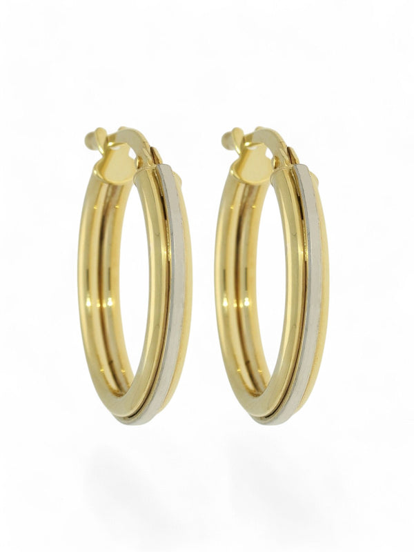 Polished Two-Tone Hoop Earrings 17mm in 9ct Yellow & White Gold