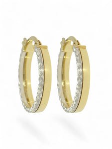 Polished Diamond Cut Hoop Earrings 15mm in 9ct Yellow & White Gold