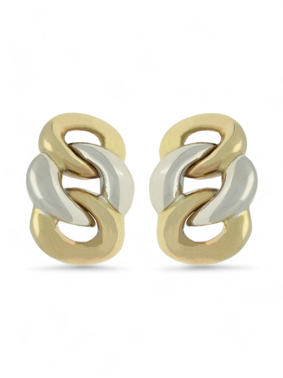 Graduated Curb Link Stud Earrings in 9ct Yellow & White Gold