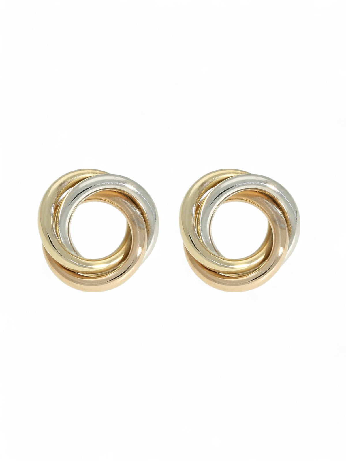 Interlocking Circle Stud Earrings in 9ct Yellow, White & Rose Gold