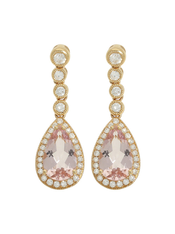 Morganite & Diamond Drop Earrings in 9ct Rose Gold