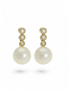 Pearl & Diamond Drop Earrings in 9ct Yellow Gold