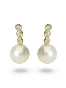 Pearl & Diamond Drop Earrings in 9ct Yellow Gold