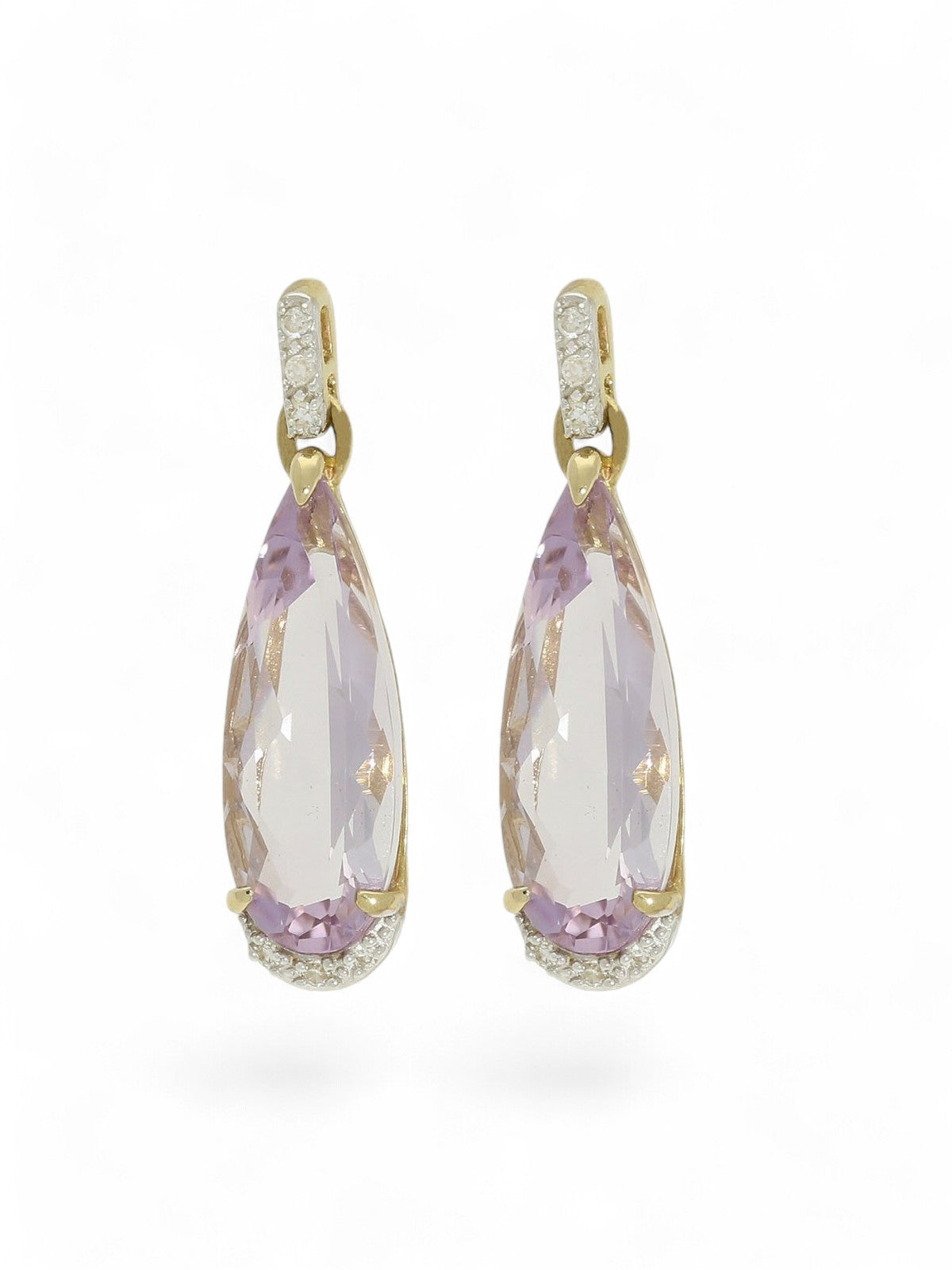 Amethyst & Diamond Drop Earrings in 9ct Yellow Gold