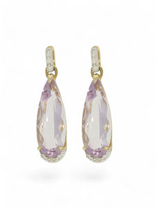 Amethyst & Diamond Drop Earrings in 9ct Yellow Gold