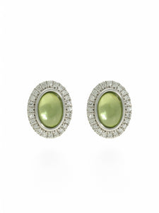 Peridot and Diamond Oval Stud Earrings in 9ct White Gold