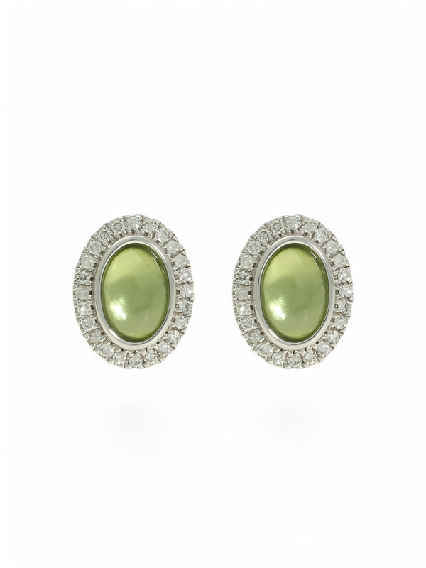 Peridot and Diamond Oval Stud Earrings in 9ct White Gold