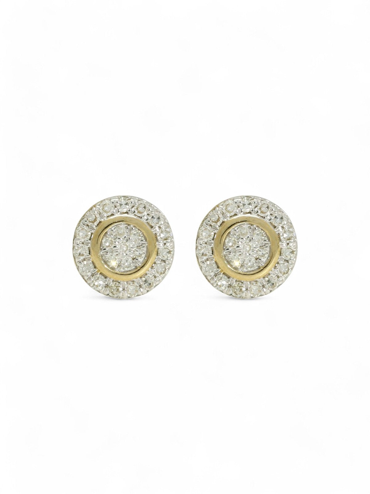 Diamond Round Brilliant Halo Cluster Stud Earrings in 9ct Yellow Gold