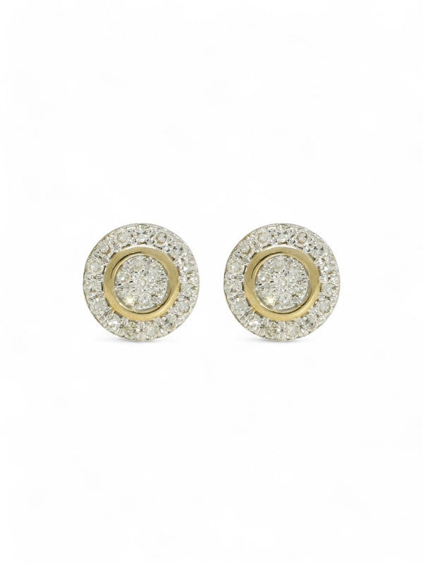 Diamond Round Brilliant Halo Cluster Stud Earrings in 9ct Yellow Gold