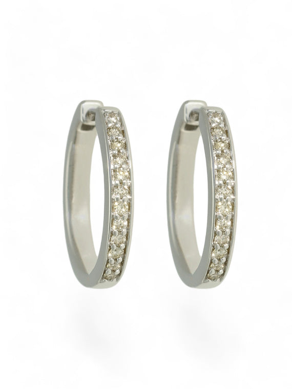 Diamond Channel Set Huggie Hoop Earrings in 9ct White Gold