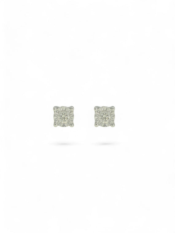 Diamond Round Brilliant 0.05ct Solitaire Stud Earrings in 9ct White Gold