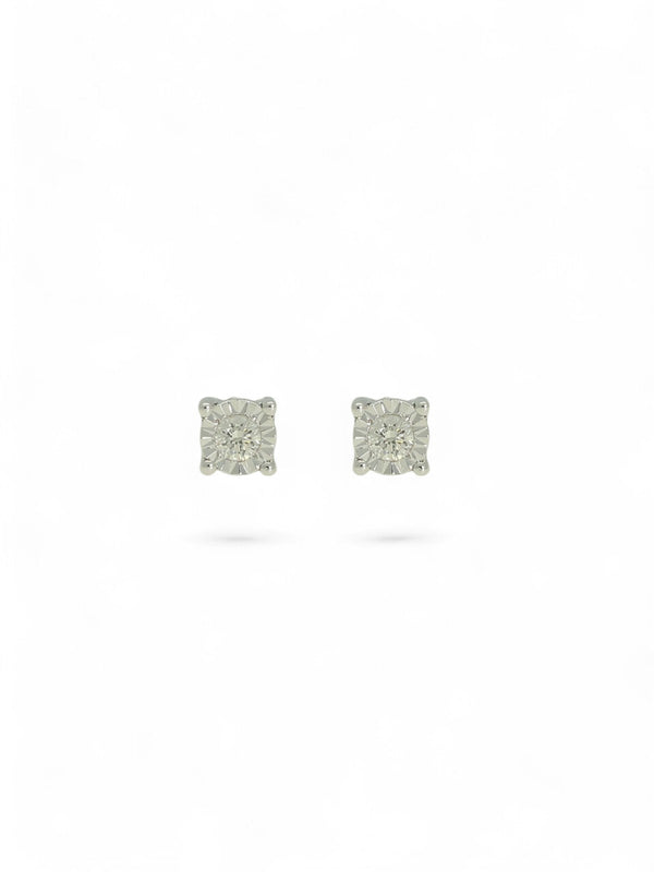 Diamond Round Brilliant 0.05ct Solitaire Stud Earrings in 9ct White Gold