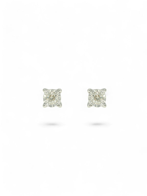 Diamond Round Brilliant 0.08ct Solitaire Stud Earrings in 9ct White Gold