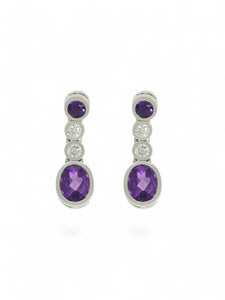 Amethyst & Diamond Drop Earrings in 18ct White Gold