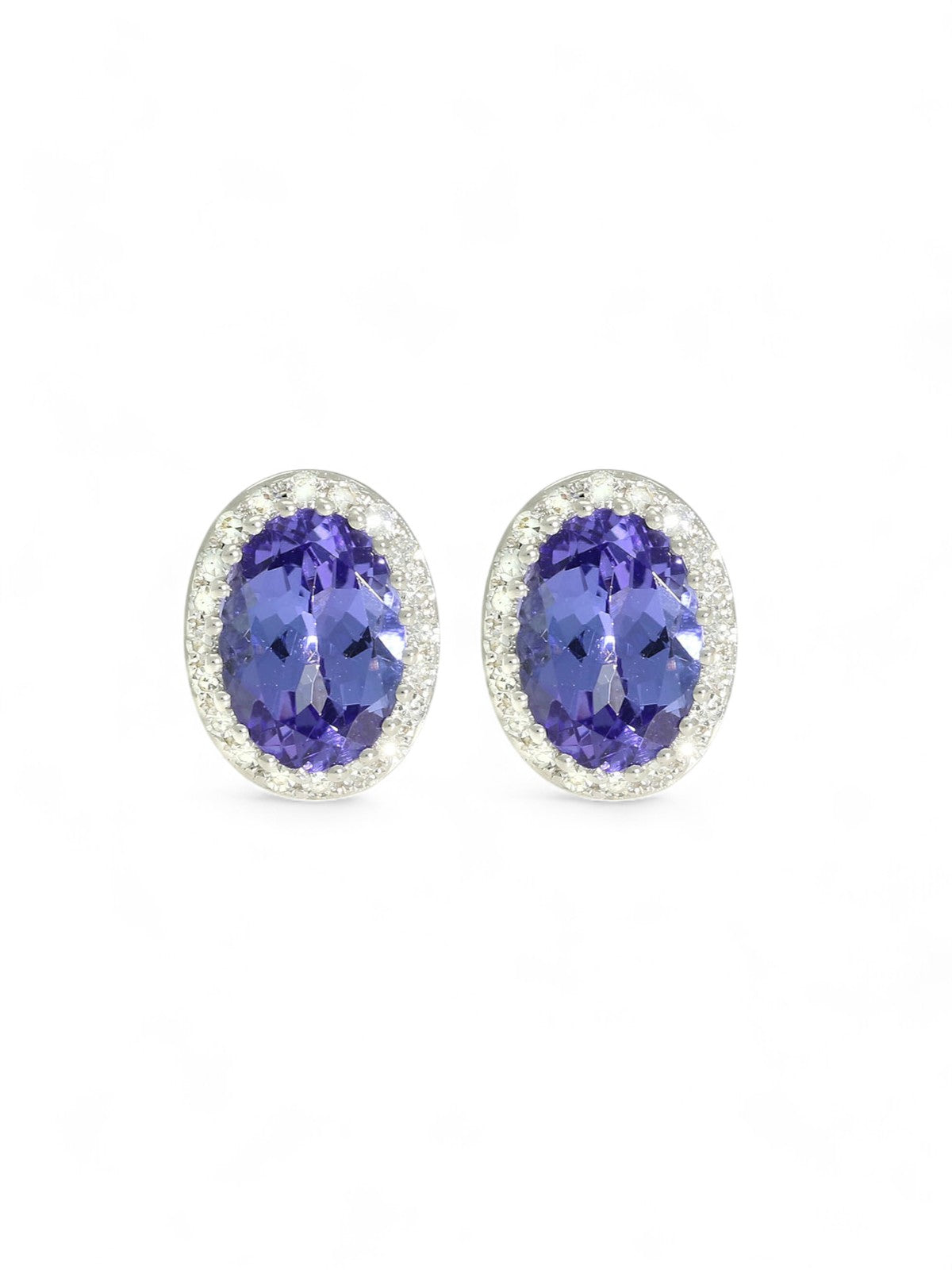 Tanzanite & Diamond Oval Cut Stud Earrings in 18ct White Gold