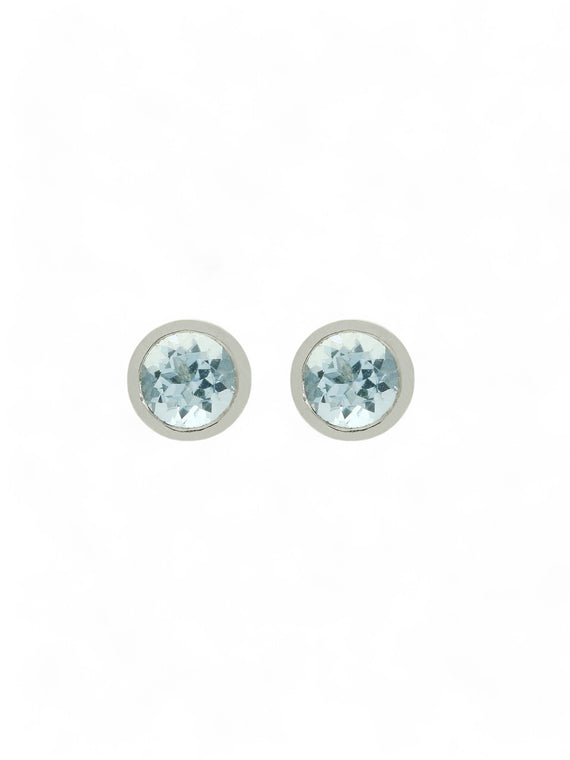 Aquamarine Stud Earrings 6mm in 18ct White Gold