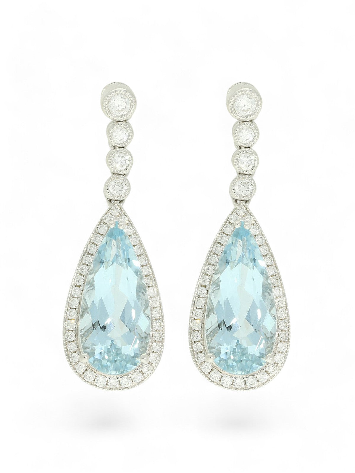 Aquamarine & Diamond Drop Earrings in 18ct White Gold