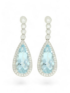 Aquamarine & Diamond Drop Earrings in 18ct White Gold