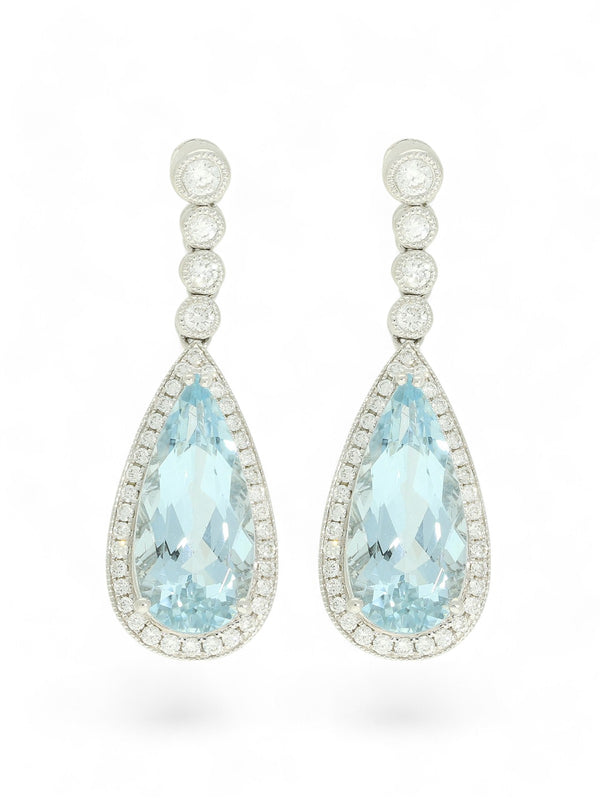 Aquamarine & Diamond Drop Earrings in 18ct White Gold