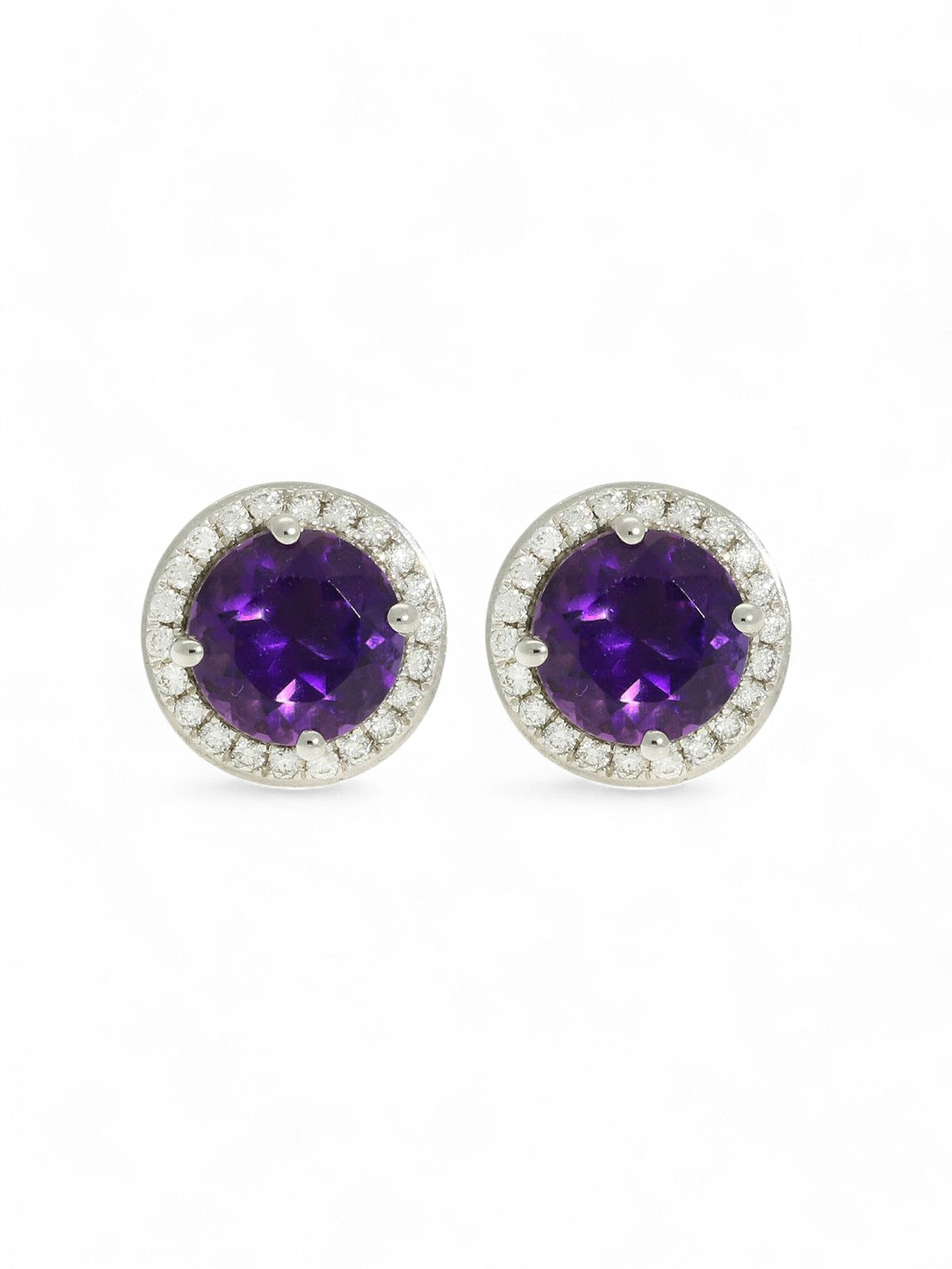 Amethyst & Diamond Cluster Stud Earrings in 18ct White Gold