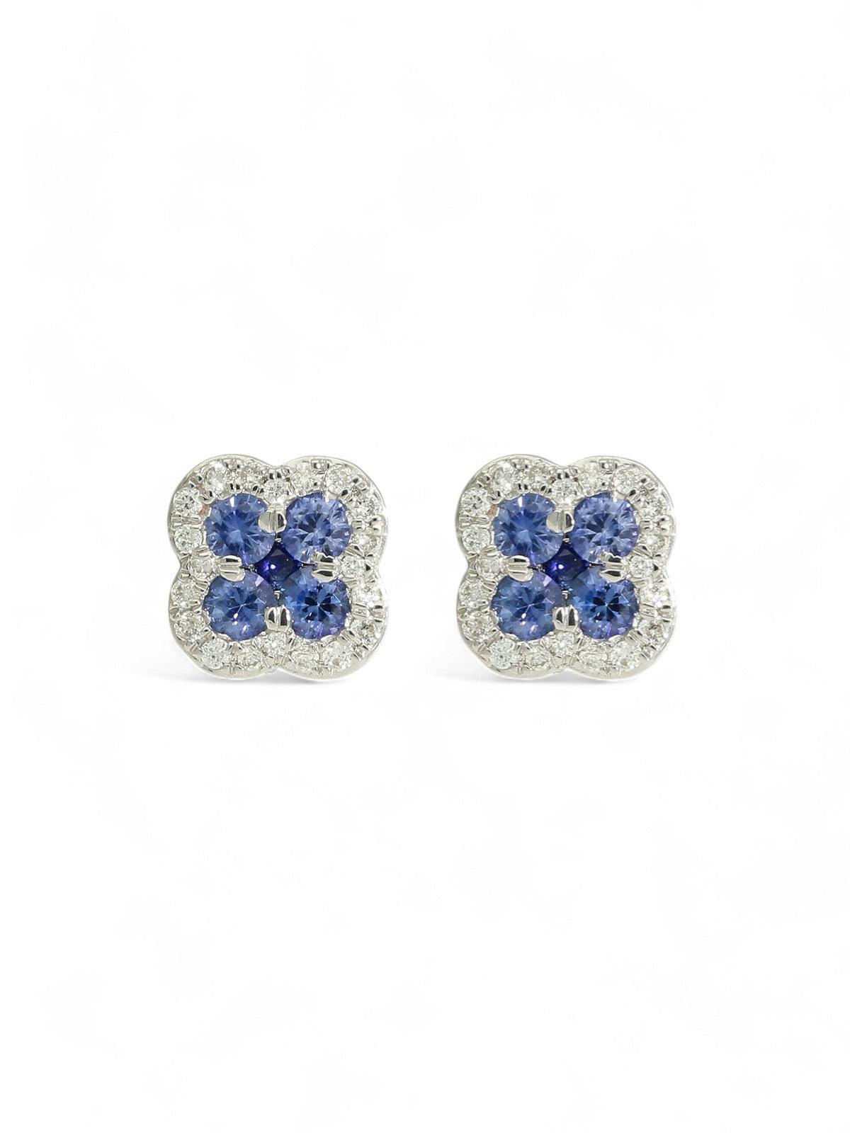 Sapphire & Diamond Flower Cluster Stud Earrings in 18ct White Gold