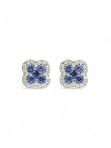 Sapphire & Diamond Flower Cluster Stud Earrings in 18ct White Gold