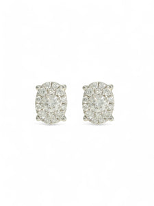 SALE Oval Shaped Pave Set Diamond Stud Earrings in 18ct White Gold