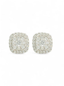 SALE Diamond Square Cluster Stud Earrings 0.65ct in 18ct White Gold