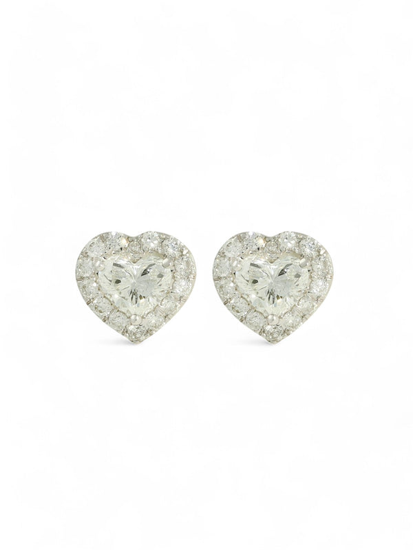 Diamond Cluster Stud Earrings 0.65ct Heart & Round Brilliant Cut in 18ct White Gold