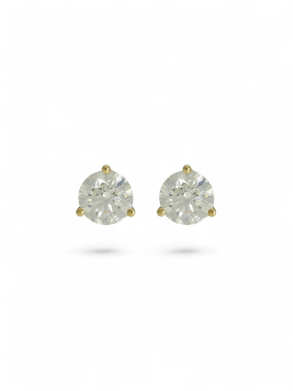 Diamond Round Brilliant 1.00ct Solitaire Stud Earrings in 18ct Yellow Gold