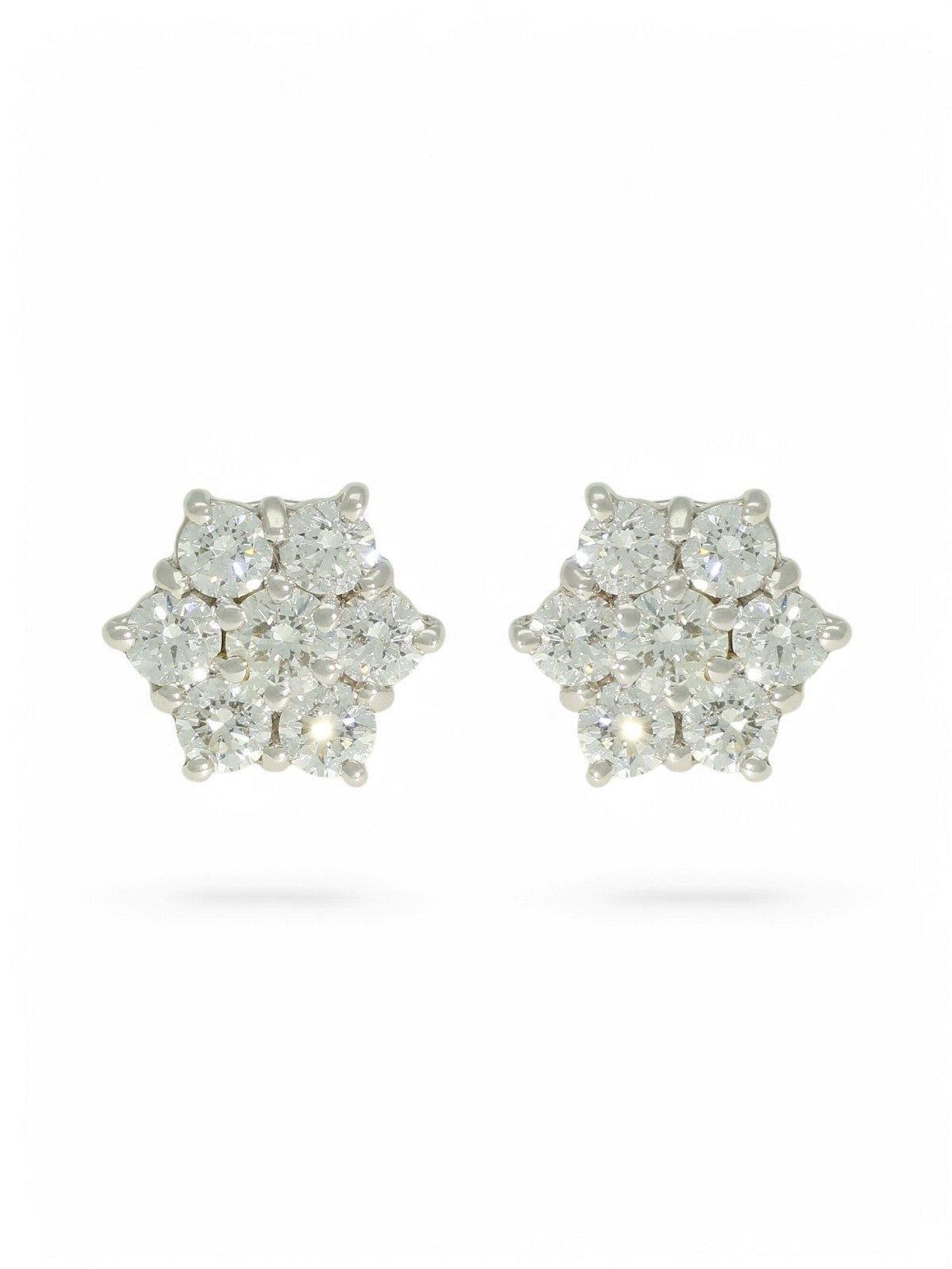 Diamond Flower Cluster Stud Earrings in 18ct White Gold