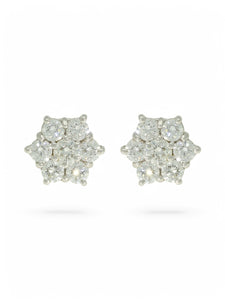 Diamond Flower Cluster Stud Earrings in 18ct White Gold