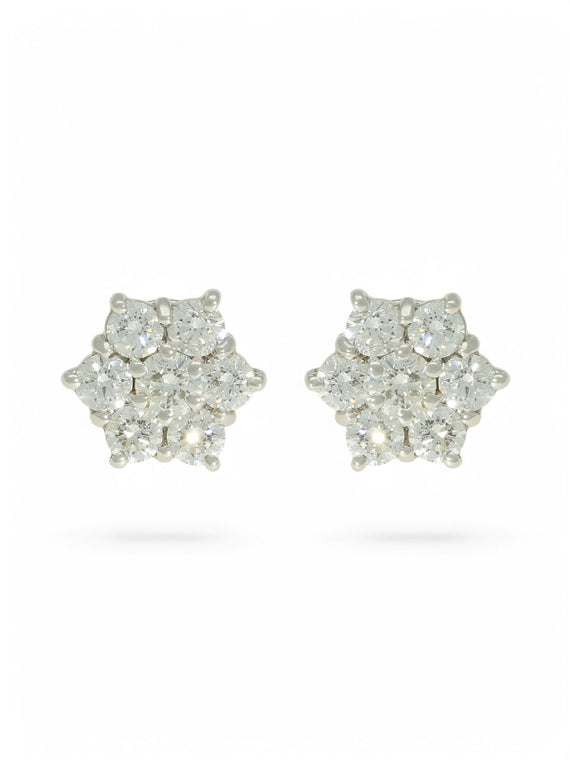 Diamond Flower Cluster Stud Earrings in 18ct White Gold