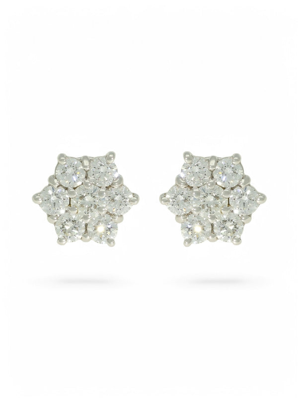 Diamond Flower Cluster Stud Earrings in 18ct White Gold