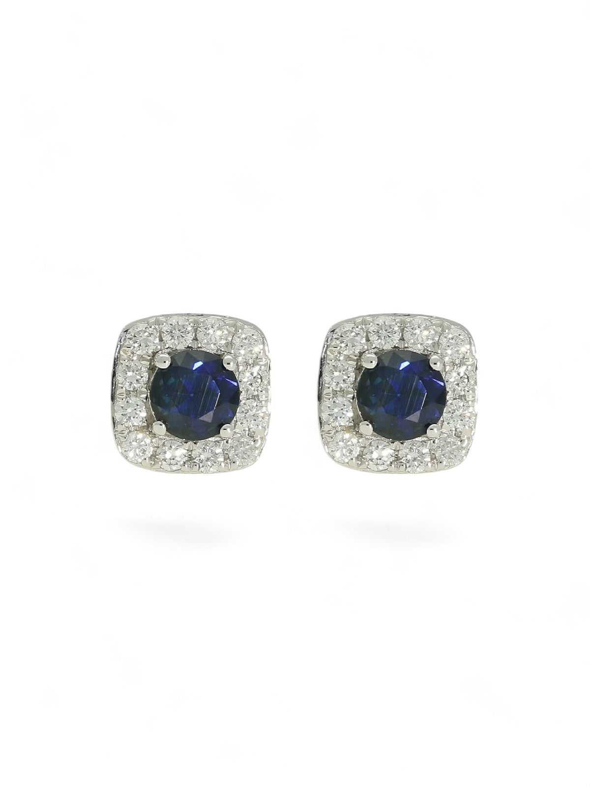 Sapphire & Diamond Cushion Shape Cluster Earrings in 18ct White Gold