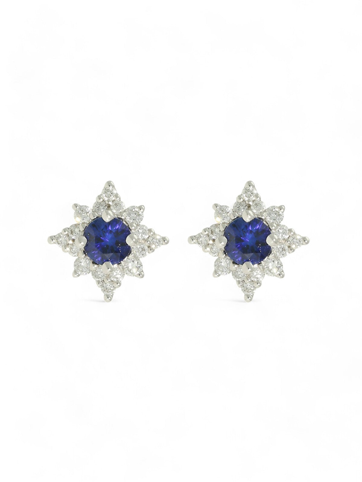 Sapphire & Diamond Cluster Earrings in 18ct White Gold