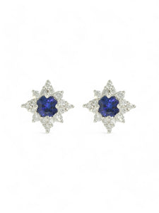 Sapphire & Diamond Cluster Earrings in 18ct White Gold