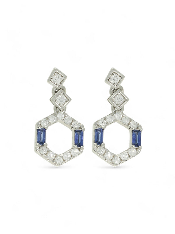 Sapphire & Diamond Hexagon Drop Earrings in 18ct White Gold