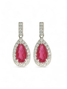 Ruby & Diamond Pear Cluster Drop Earrings in 18ct White Gold