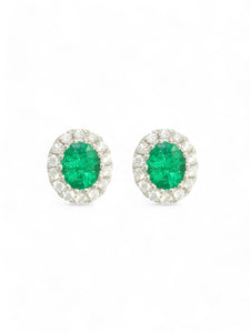 Emerald & Diamond Cluster Earrings in 18ct White Gold