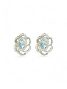 Aquamarine & Diamond Stud Earrings in 18ct White Gold