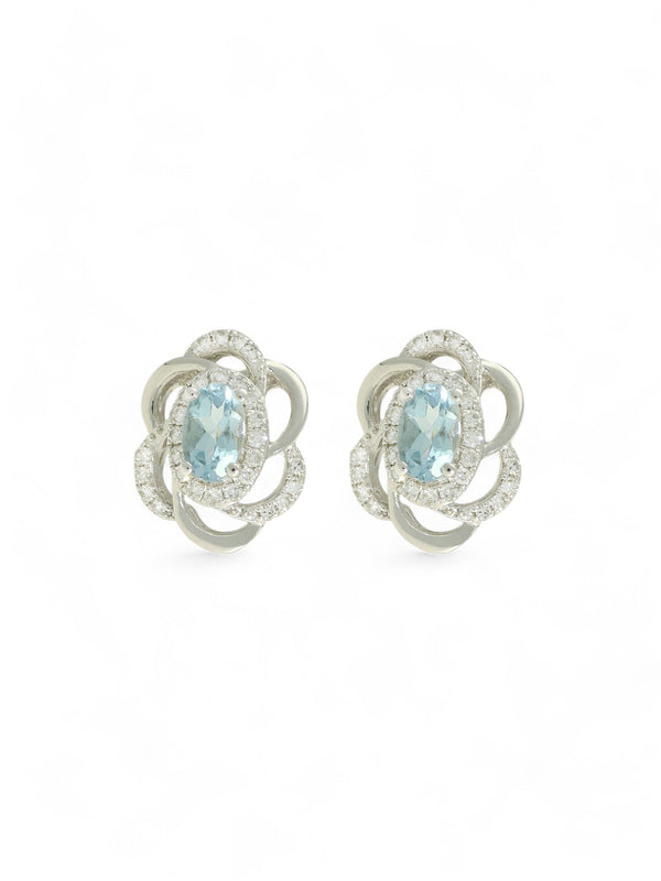 Aquamarine & Diamond Stud Earrings in 18ct White Gold