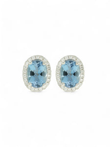 Aquamarine & Diamond Cluster Stud Earrings in 18ct White Gold