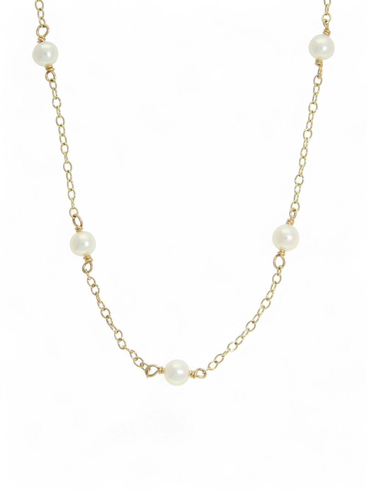 Cultured Pearl Trace Chain Necklace in 9ct Yellow Gold