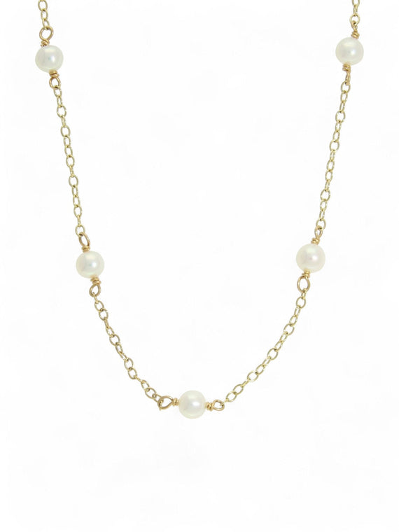 Cultured Pearl Trace Chain Necklace in 9ct Yellow Gold